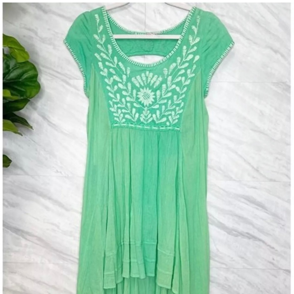 Free People Green Embroidered Boho Dress
